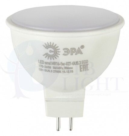 Лампа светодиодная LED 5Вт MR16 2700К GU5.3 нейтральный софит ERA Б0020622