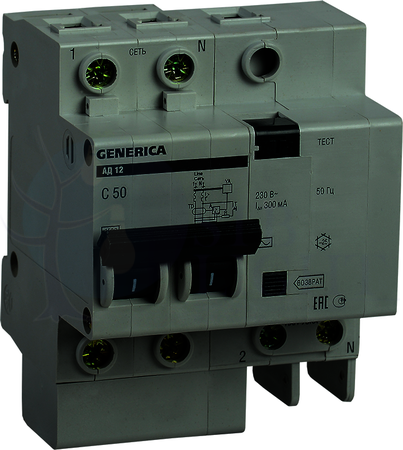 Дифференциальный автомат 2P 50А АД-12 (тип AC, 4.5 кА) IEK MAD15-2-050-C-300