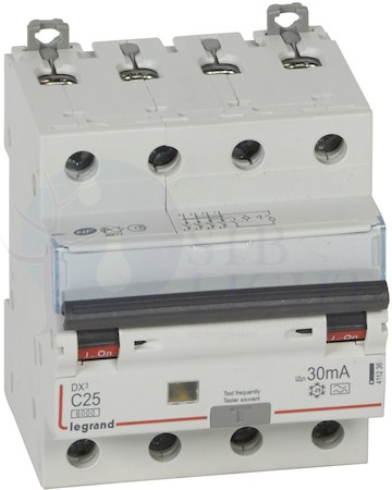 Дифференциальный автомат 4P 25А DX3 (тип AC, 6 кА) Legrand 411236