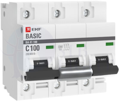 Автоматический выключатель 3P 100А (C) 10kA ВА 47-100 EKF Basic EKF mcb47100-3-100C-bas