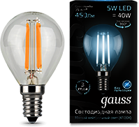 Лампа LED Filament Globe E14 5W 4100K 1/10/50 Gauss 105801205