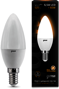 Лампа LED свеча 6,5W E14 2700K FR Gauss 103101107