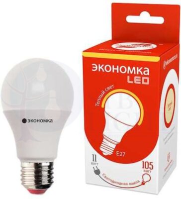 Лампа светодиодная A60 шар 11Вт 940Лм 230В 3000К E27 ЭКОНОМКА Eco_LED11wA60E2730