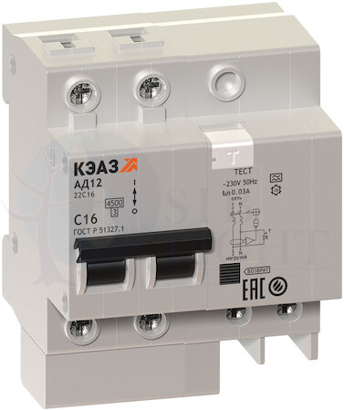 Дифференциальный автомат 2P 50А АД12 (тип AC, 4.5 кА, 30 мА) КЭАЗ 141593