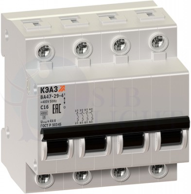 Автомат 4P 1А ВА47-29 (4.5 кА, D) КЭАЗ 253156