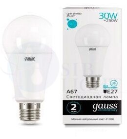 Лампа LED Elementary A67 30W E27 4100K 1/10/50 Gauss 73229