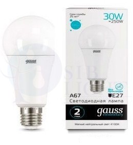 Лампа LED Elementary A67 30W E27 4100K 1/10/50 Gauss 73229