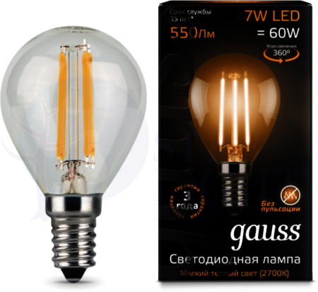 Лампа LED Filament Globe E14 7W 2700K 1/10/50 Gauss 105801107