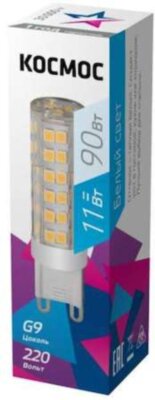 Лампа светодиодная LED 11Вт 220В G9 4500К КОСМОС LksmLED11WG9C4500pc КОСМОС LksmLED11WG9C4500pc