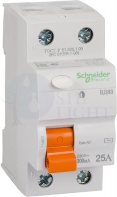 Выключатель дифференциального тока 2P 25А 300мА Домовой (тип AC) Schneider Electric 11451