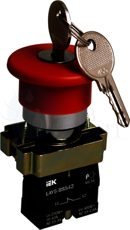 Кнопка LAY5-BS142 "Грибок"с ключом красная d22мм 240В 1р IEK BBG50-LAY5-K04