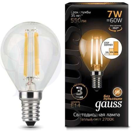 Лампа LED Filament Globe E14 7W 2700K step dimmable 1/10/50 Gauss 105801107-S