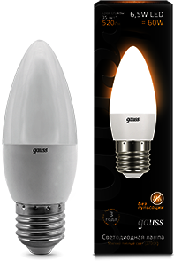 Лампа LED свеча 6,5W E27 2700K FR Gauss 103102107