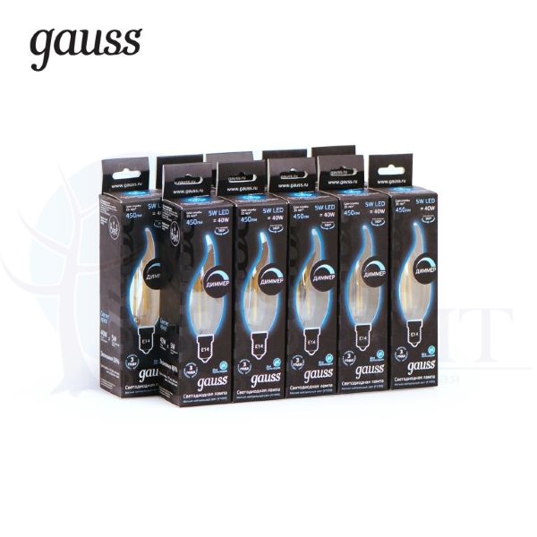 Лампа Gauss LED Filament Свеча на ветру dimmable E14 5W 450lm 4100K 1/10/50