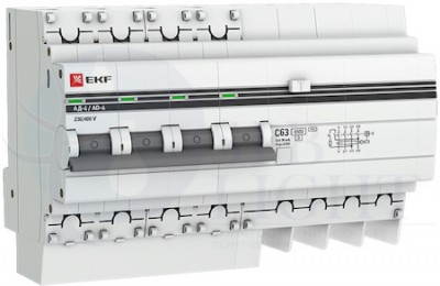 Дифференциальный автомат 4P 25А PROxima АД-4 (тип AC, 4.5 кА) EKF DA4-25-30-pro