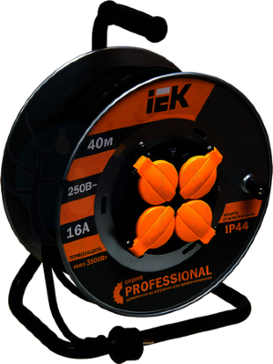 Катушка УК40 на мет с т/з 4 места 2Р+PЕ/40м КГ 3х1,5мм2 IP44 "Professional" IEK WKP16-16-04-40-44
