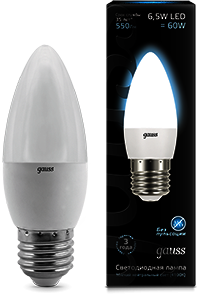 Лампа LED свеча 6,5W E27 4100K FR Gauss 103102207