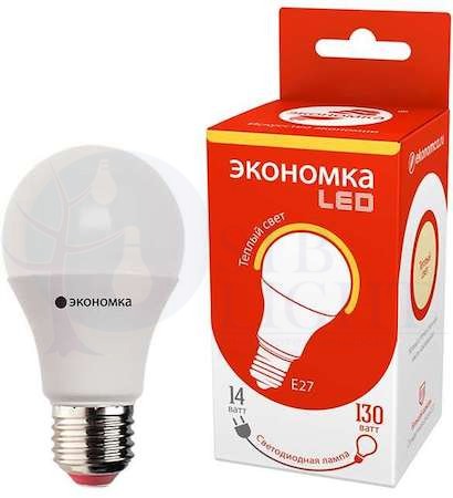Лампа светодиодная A60 шар 14 Вт 1400Лм 230В 3000К E27 ЭКОНОМКА EcoL14wA60230vE2730