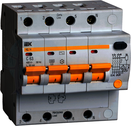 Дифференциальный автомат 4P 25А АД-14 (тип AC, 4.5 кА) IEK MAD10-4-025-C-100