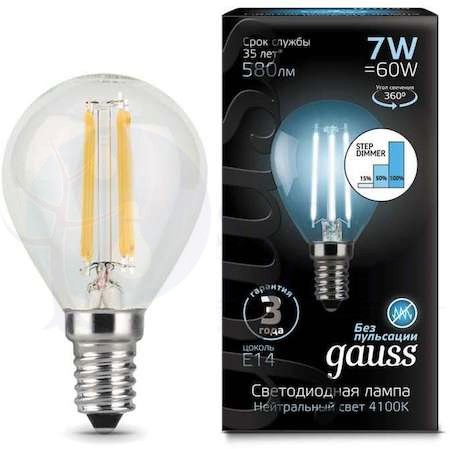 Лампа LED Filament Globe E14 7W 4100K step dimmable 1/10/50 Gauss 105801207-S