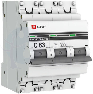 Автоматический выключатель 3P 50А (D) 6кА ВА 47-63 PROxima EKF mcb4763-6-3-50D-pro