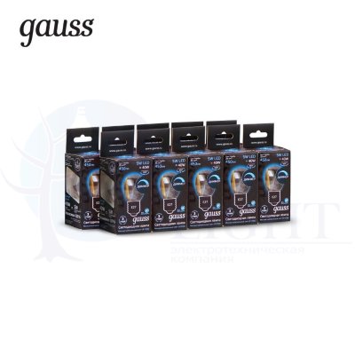 Лампа Gauss LED Filament Шар dimmable E27 5W 450lm 4100K 1/10/50